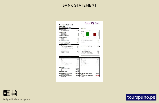 listo para imprimir plantilla de word   extracto bancario de Rich Dad de EE. UU.